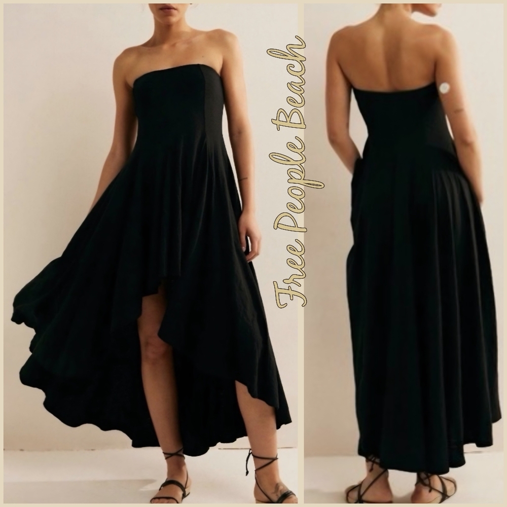 Free People Black Strapless Hi-Low Maxi Dress